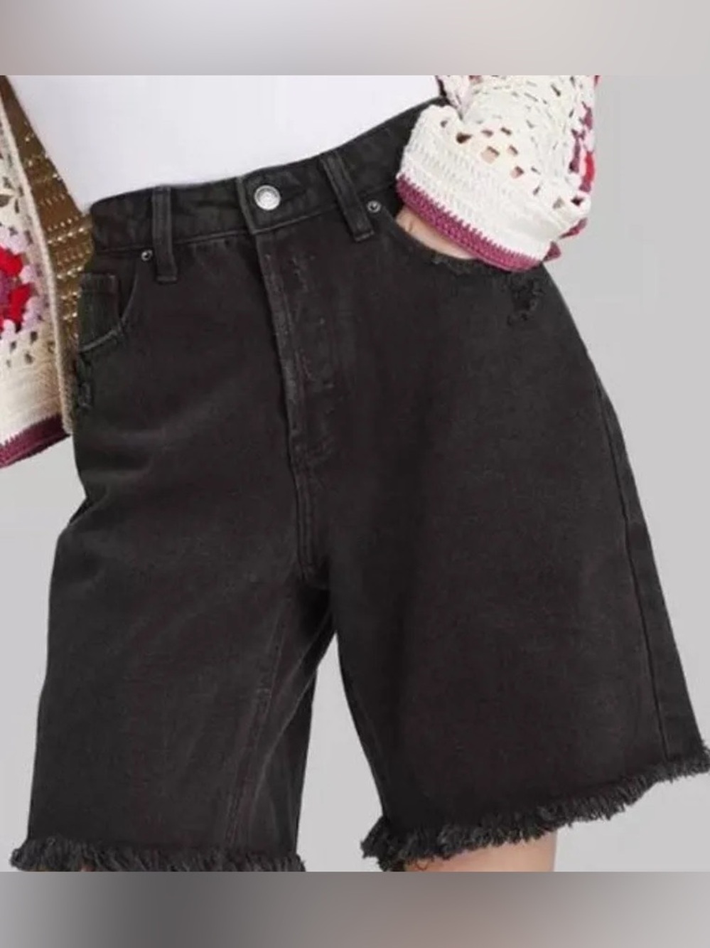 wild fable Black Distressed High Rise Bermuda Denim Shorts Size:12